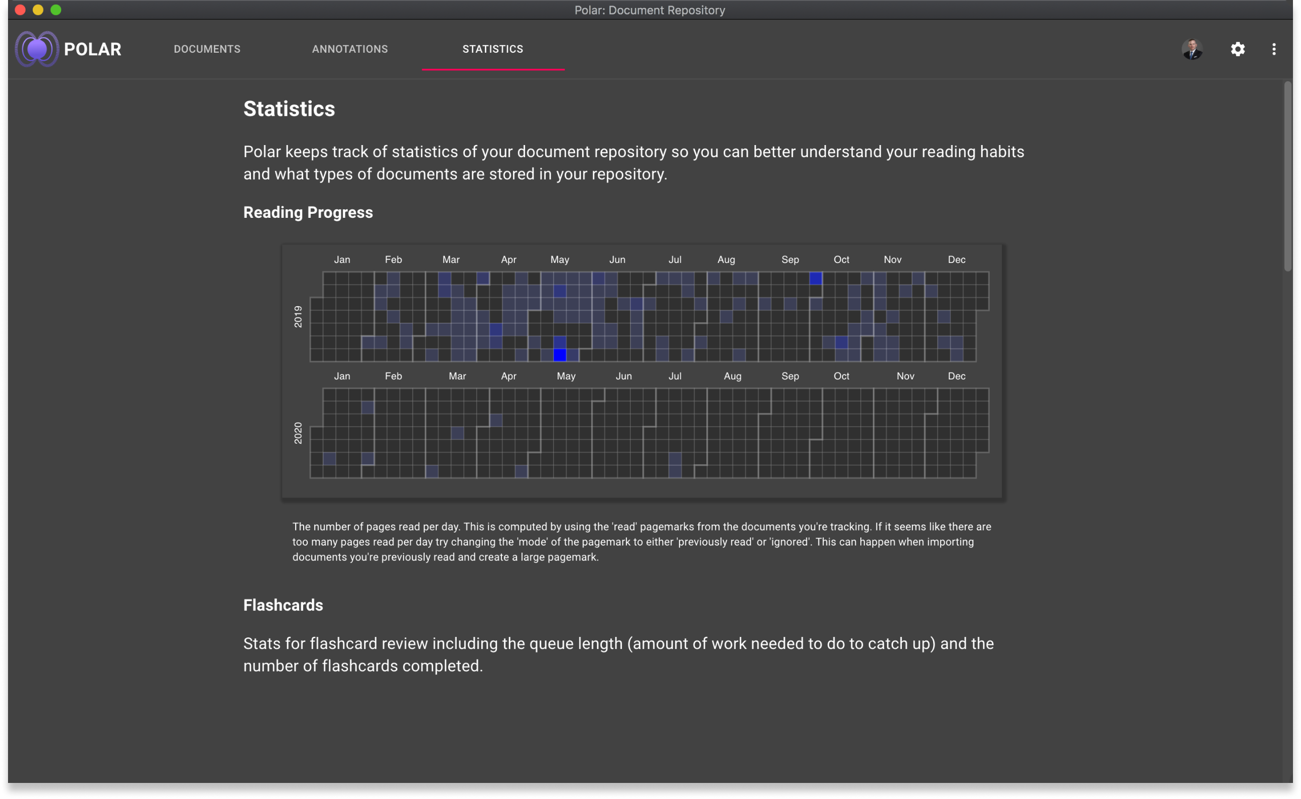 Polar App statistics page screenshot